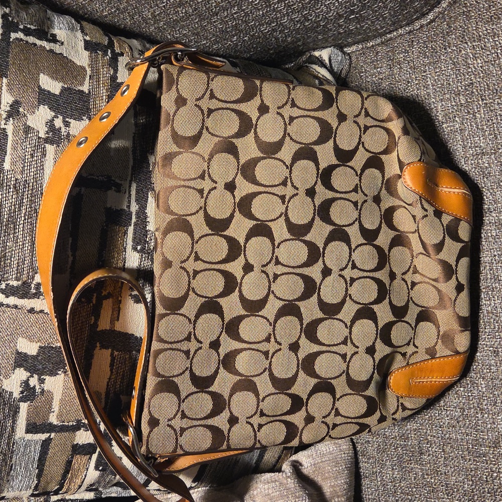 Coach Tan and Brown Signature Shoulder Bag